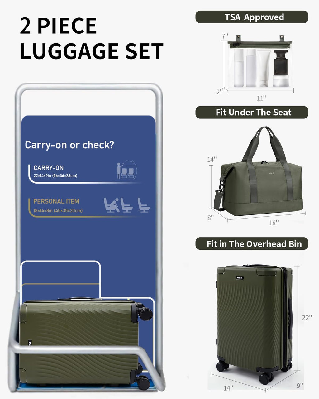 Hardside Expandable Carry On Luggage 20" Green U450497
