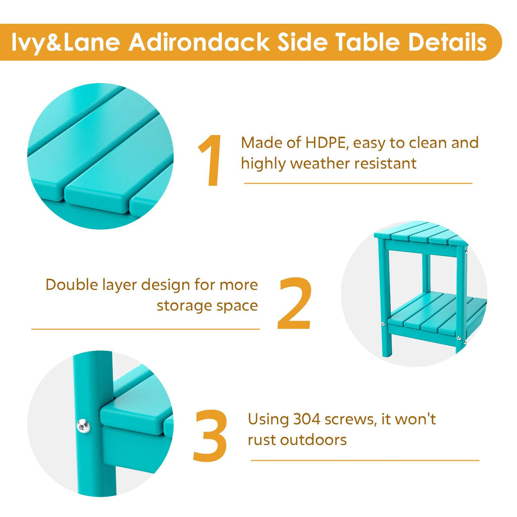 Aqua HDPE Plastic 2-Shelf Outdoor Side Table W917934