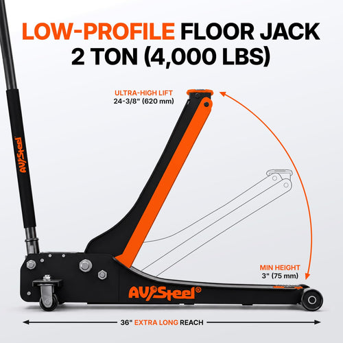 2 Ton Low Profile Floor Jack with Dual Piston Pump F77545