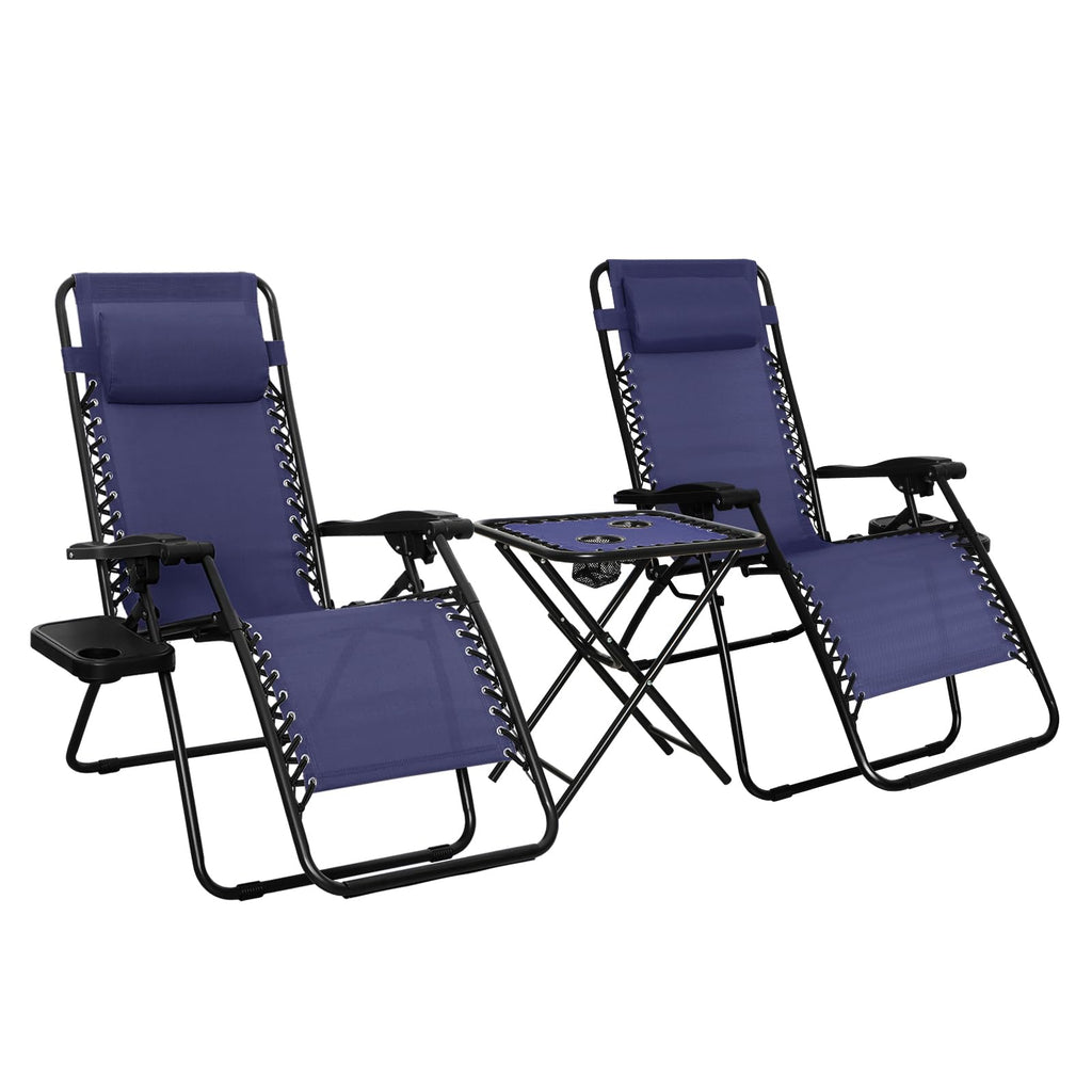 Blue Set of 2 Adjustable Zero Gravity Lounge Chair with Cup Holder K772305
