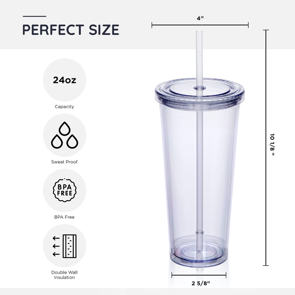 24oz Double Wall Plastic Tumblers with Lids and Straws, 4 Pack D327