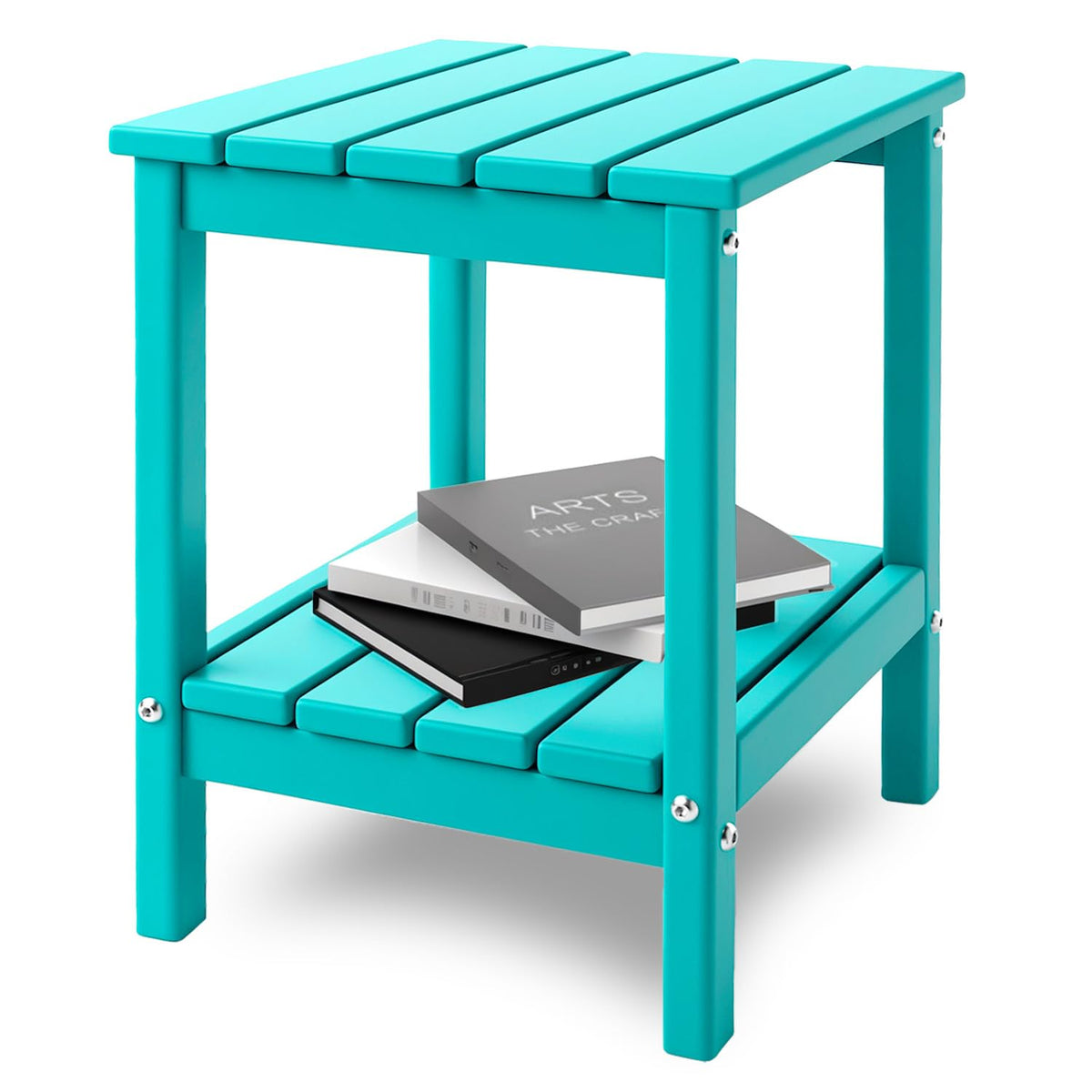 Aqua HDPE Plastic 2-Shelf Outdoor Side Table W917934