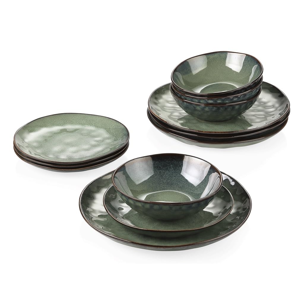 12-Piece Green Ceramic Stoneware Dinner Set O2110