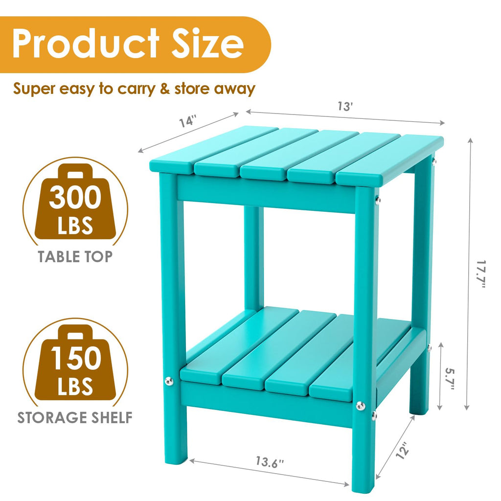 Aqua HDPE Plastic 2-Shelf Outdoor Side Table W917934
