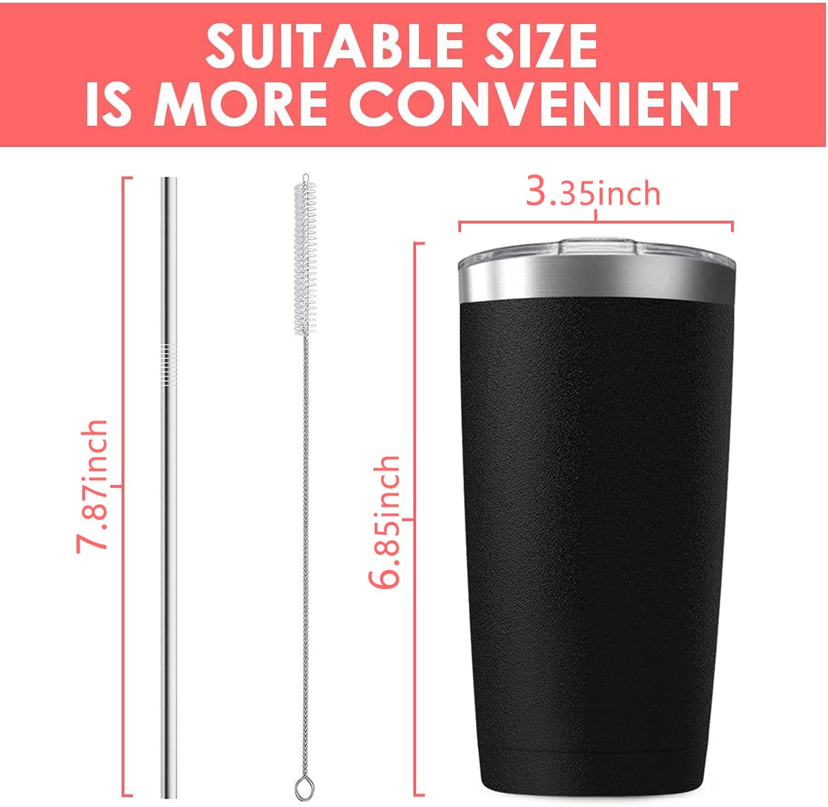 6 Pack 20 oz Stainless Steel Insulated Tumbler with Straw and Lid N27836