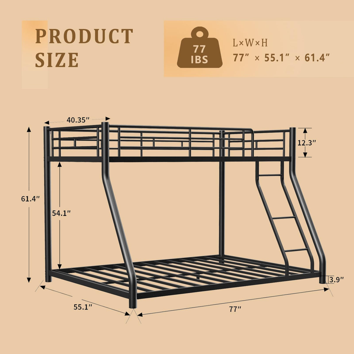 Twin Over Full Size Bunk Bed with Guardrail & Ladder Y325617
