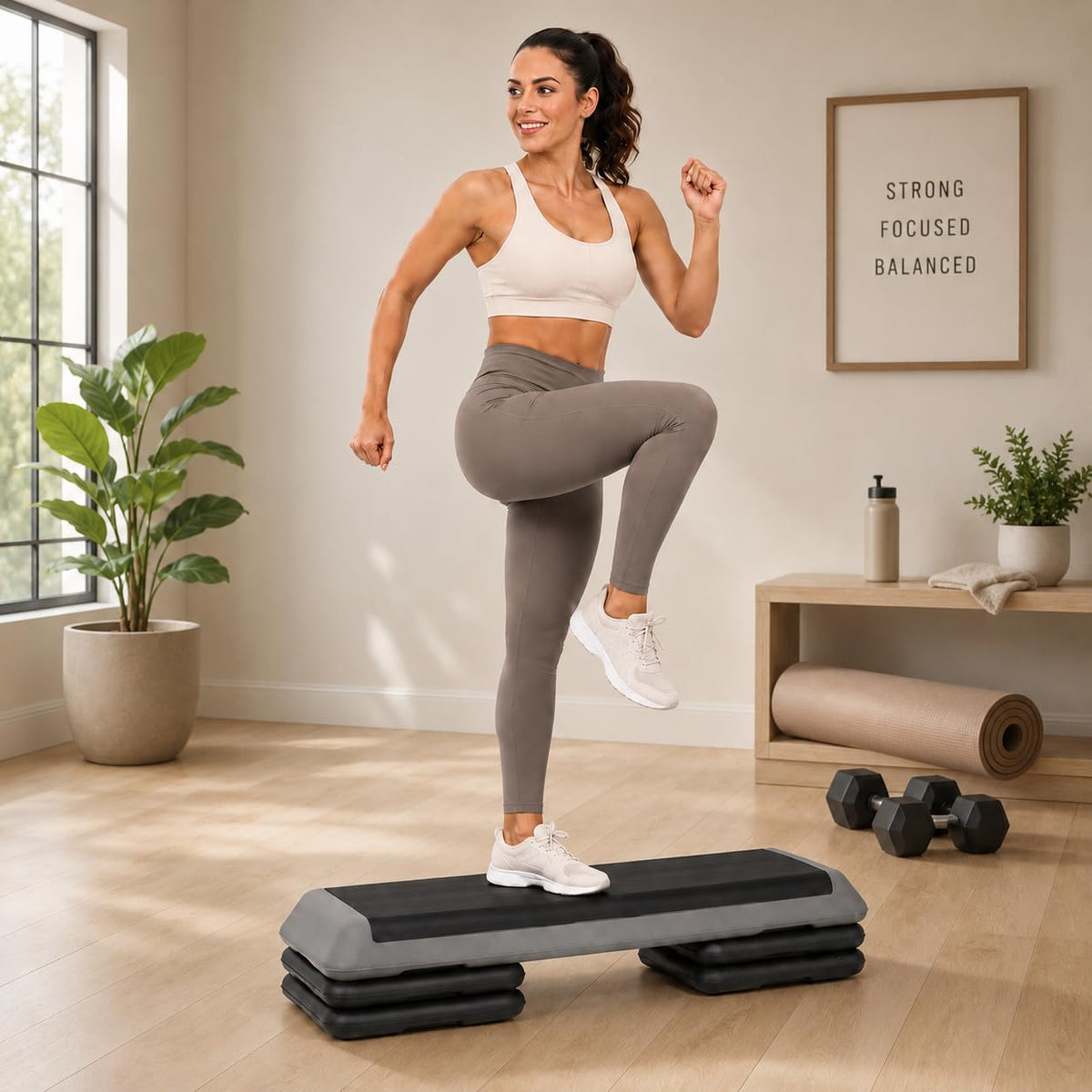 43" Adjustable Aerobic Exercise Step Platform with 4 Removable Risers S856041