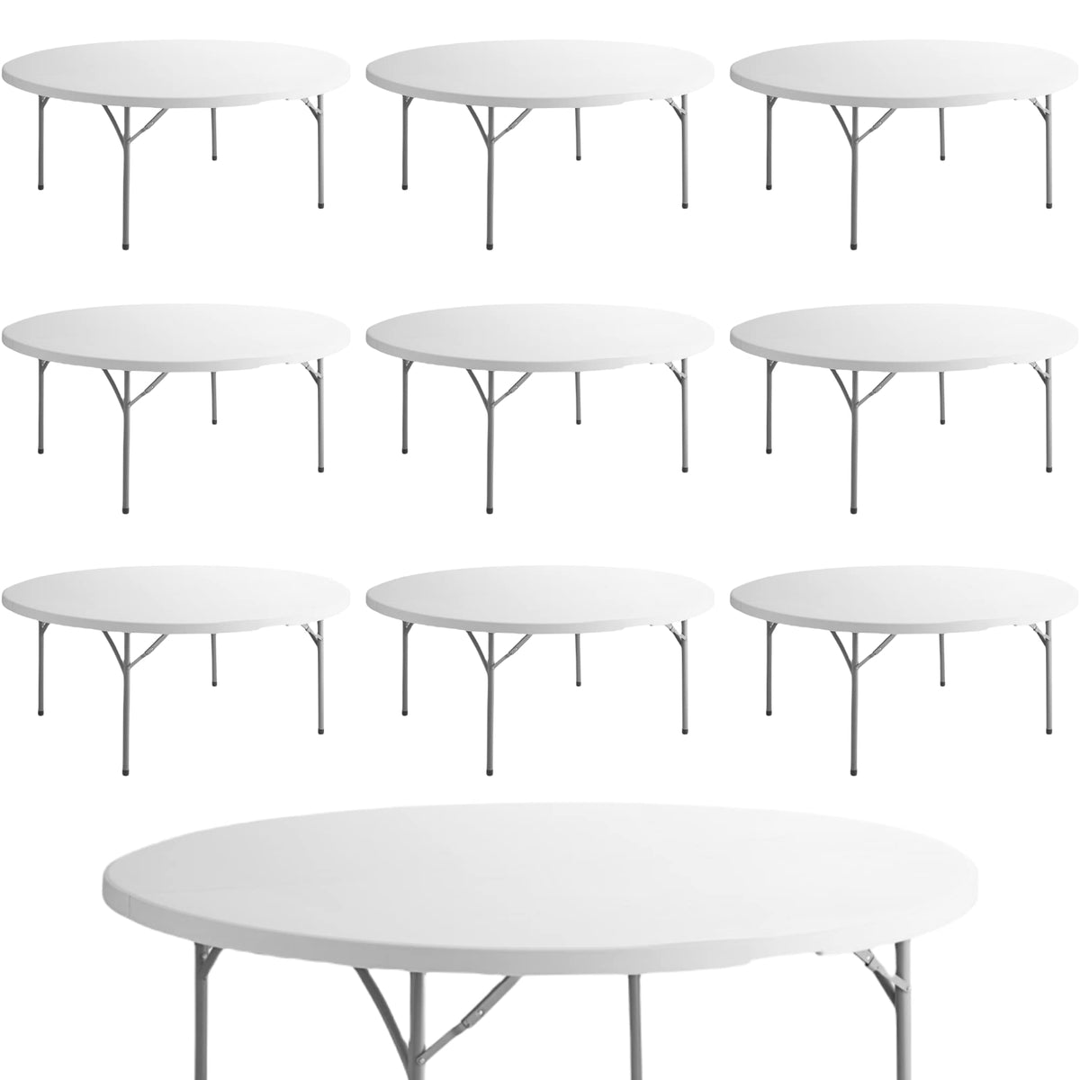 10 Pack 6 Foot Round Granite White Plastic Folding Table Q29194