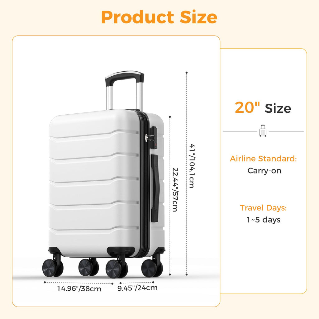 20 Inch White Hard Shell Carry on Luggage U326