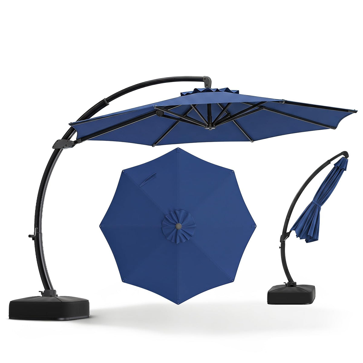 11FT Navy Cantilever Patio Umbrella with Base F1579