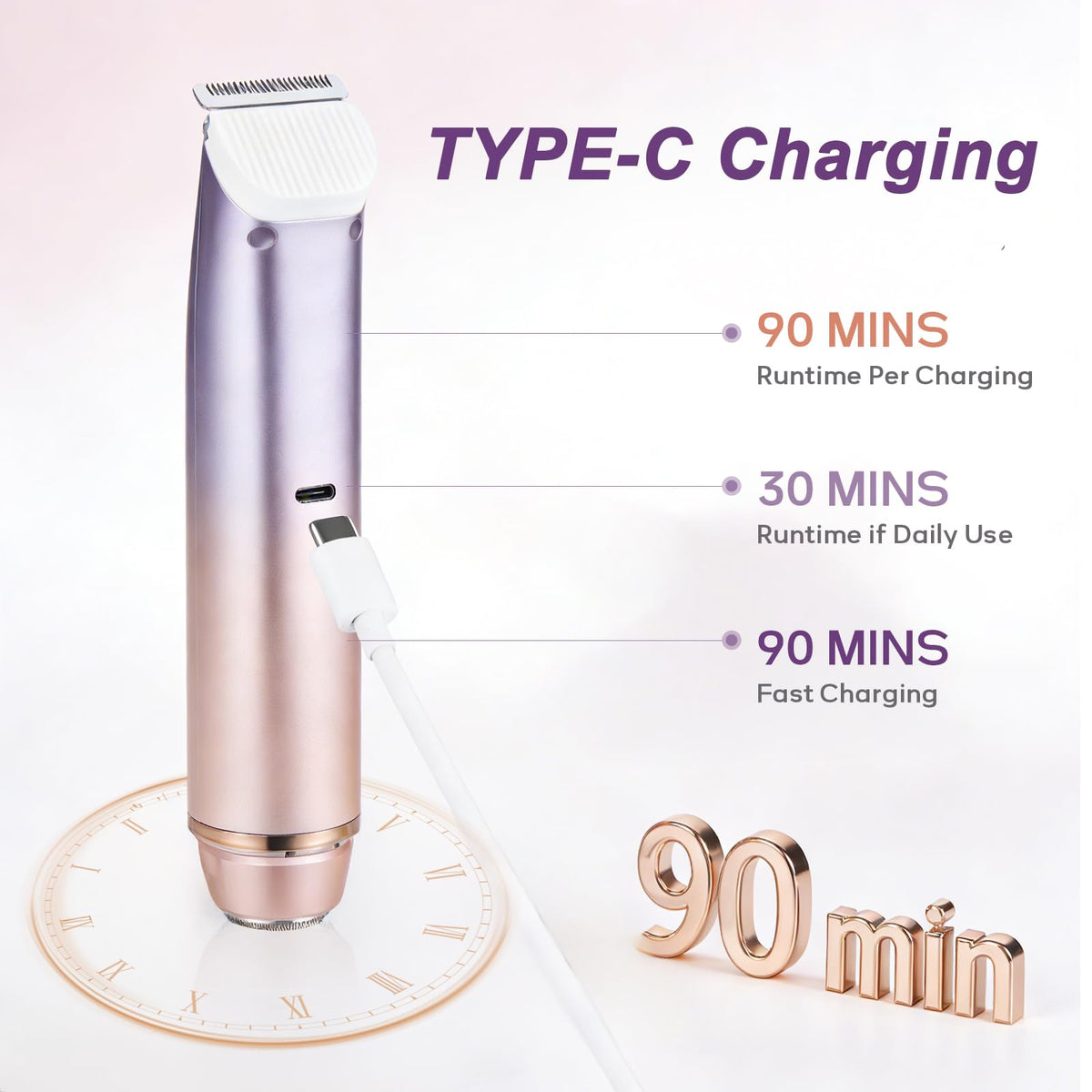Light Purple Waterproof Dual-Head Bikini Trimmer B98043