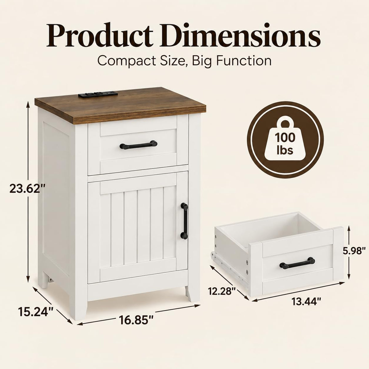 Set of 2 White Walnut Nightstand with Charging Station G810908