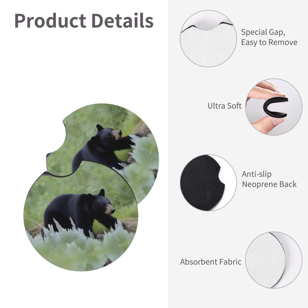 Black Bear Pattern Rubber Car Coasters Set of 2 Q5025