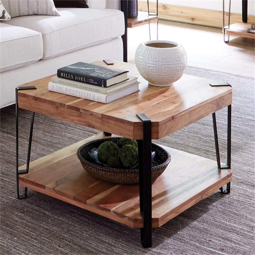 Natural Solid Wood Coffee Table with Metal Frame T597