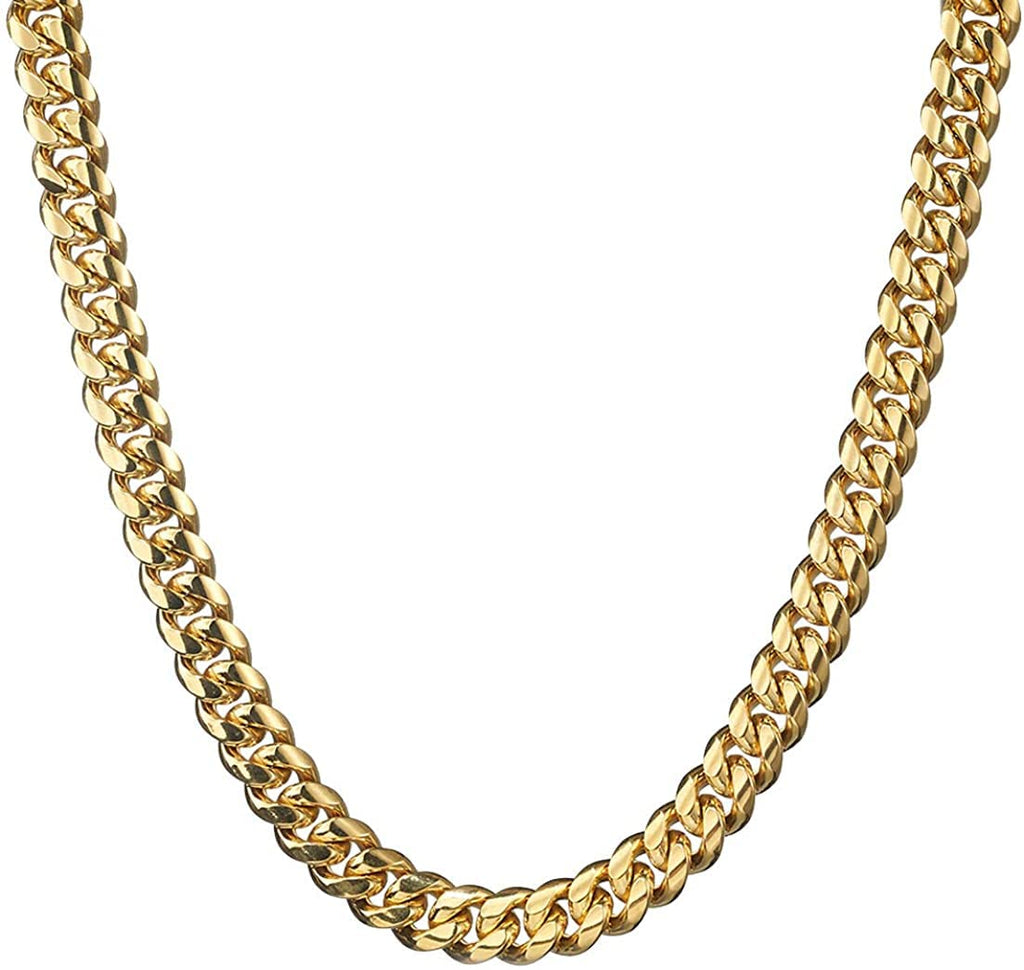 18K Gold Plated Curb Cuban Link Chain Necklace or Bracelet Stainless Steel R618600