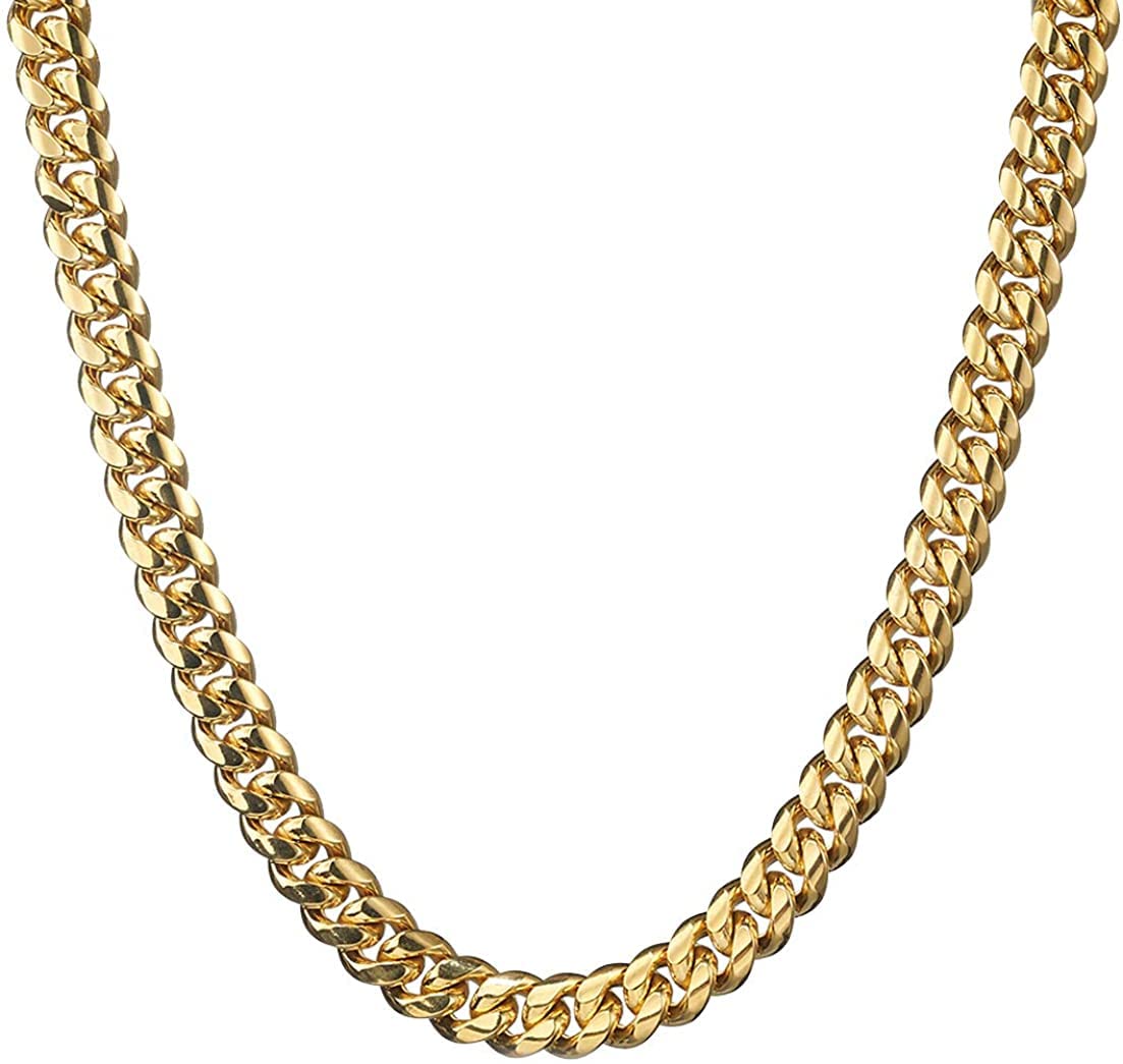 18K Gold Plated Curb Cuban Link Chain Necklace or Bracelet Stainless Steel R618600
