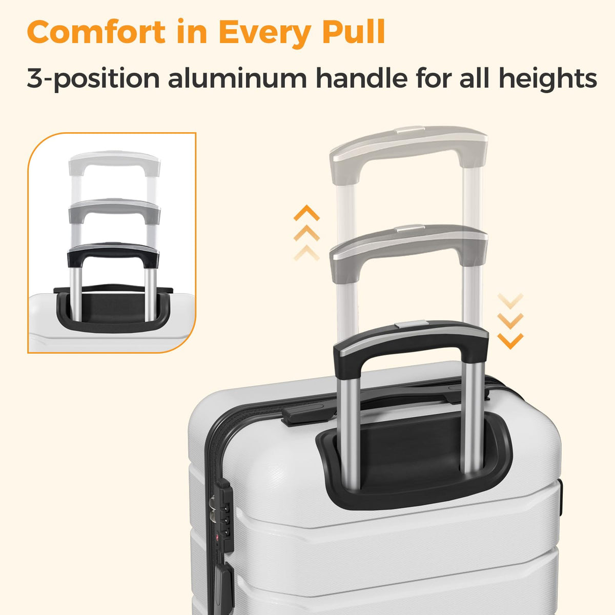 20 Inch White Hard Shell Carry on Luggage U326