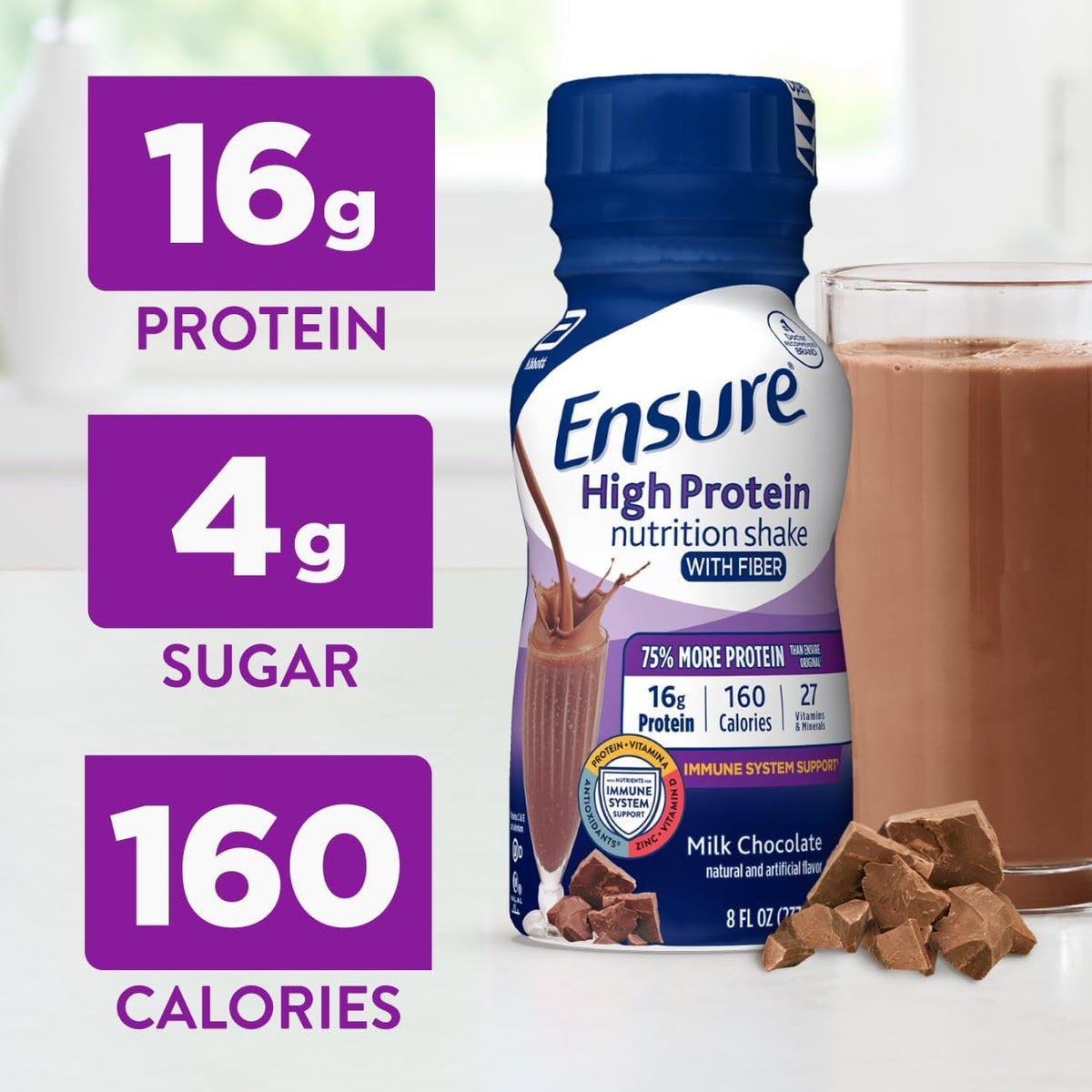 Chocolate Nutrition Shake with Fiber, 16g Protein, 8 fl oz, 24 Pack U31236