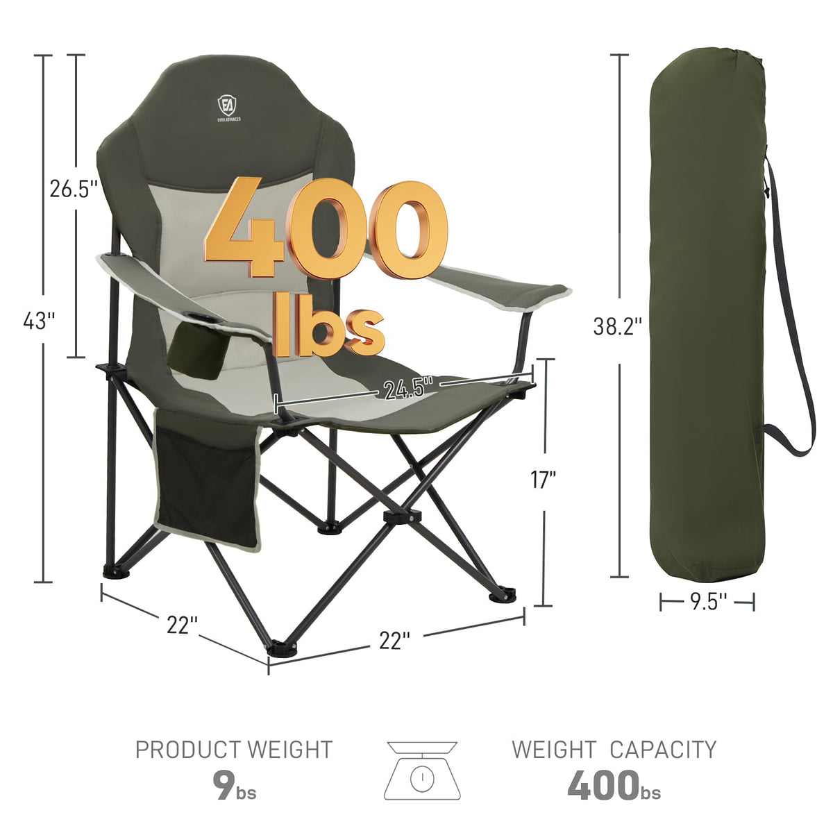 Folding Camping Chairs 2 Pack Green D850