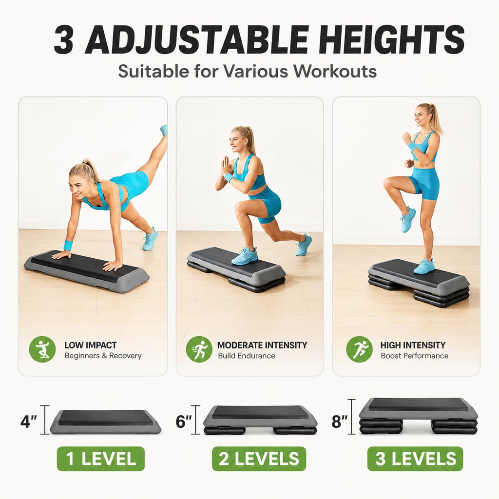 43" Adjustable Aerobic Exercise Step Platform with 4 Removable Risers S856041