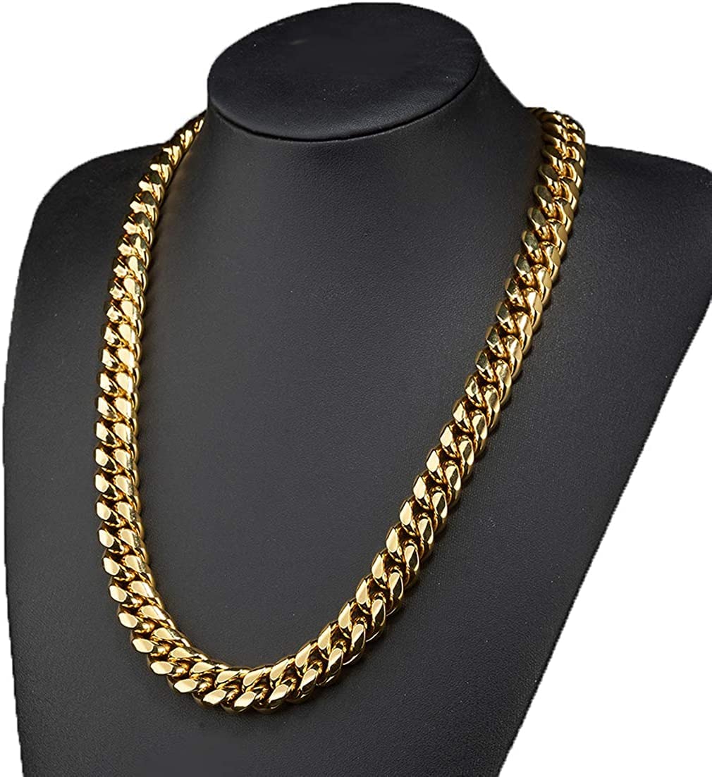 18K Gold Plated Curb Cuban Link Chain Necklace or Bracelet Stainless Steel R618600