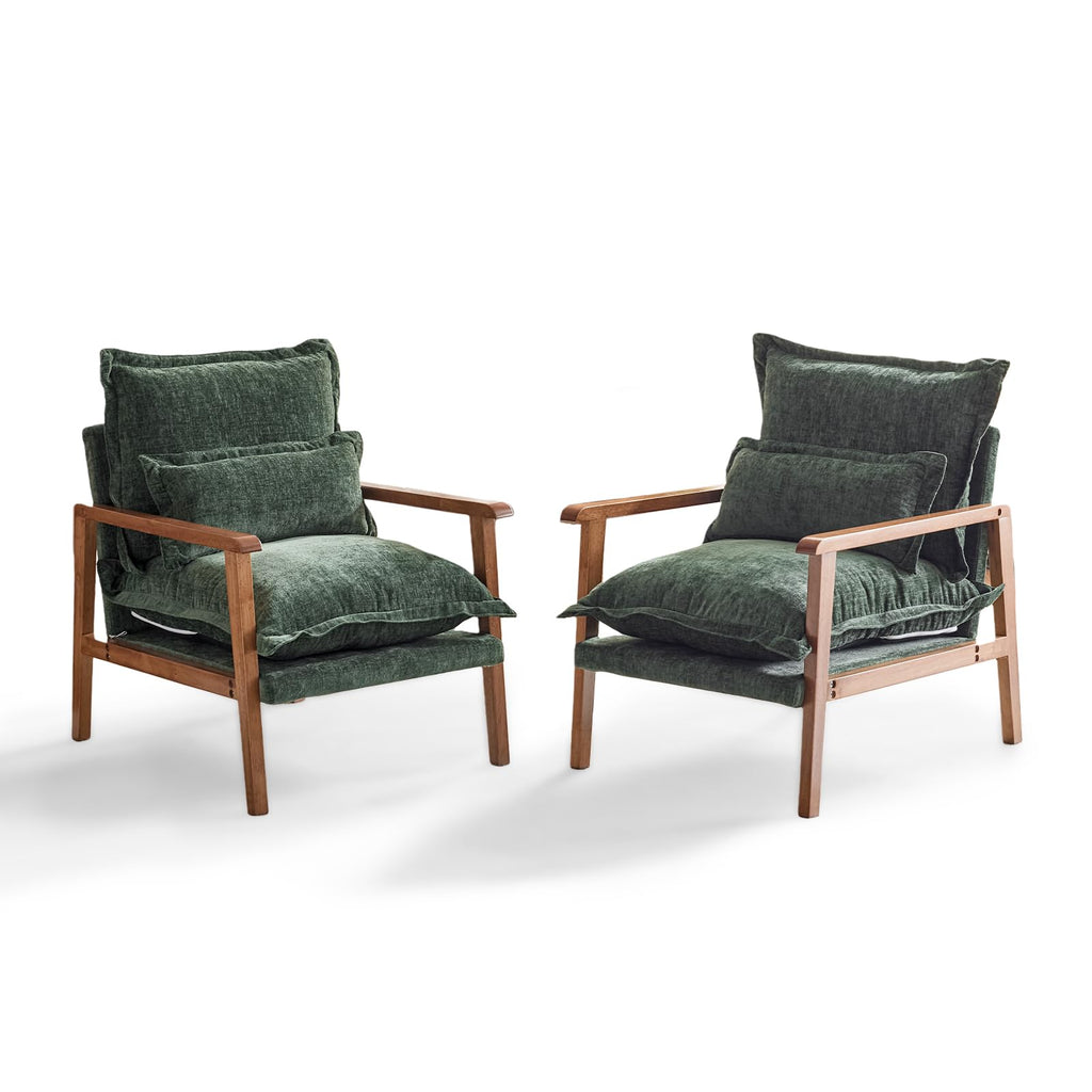 Dark Green Chenille Accent Armchairs Set of 2 with Lumbar Pillow W1349