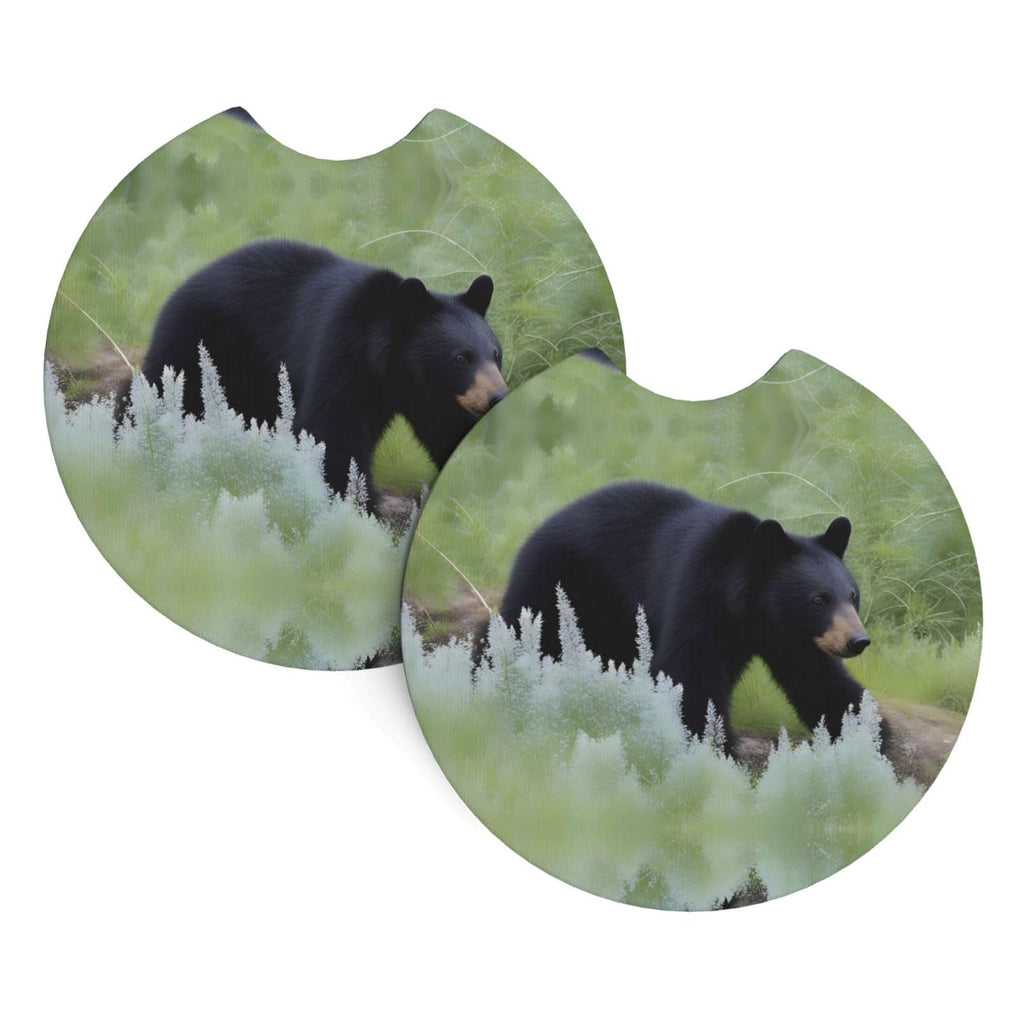 Black Bear Pattern Rubber Car Coasters Set of 2 Q5025