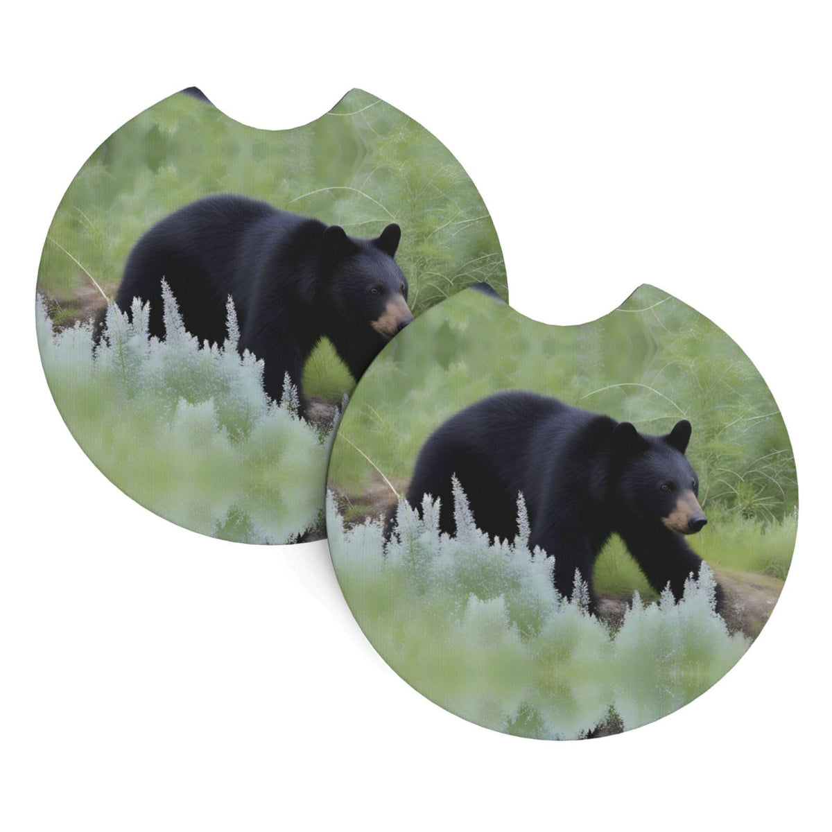 Black Bear Pattern Rubber Car Coasters Set of 2 Q5025