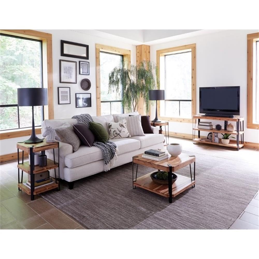 Natural Solid Wood Coffee Table with Metal Frame T597