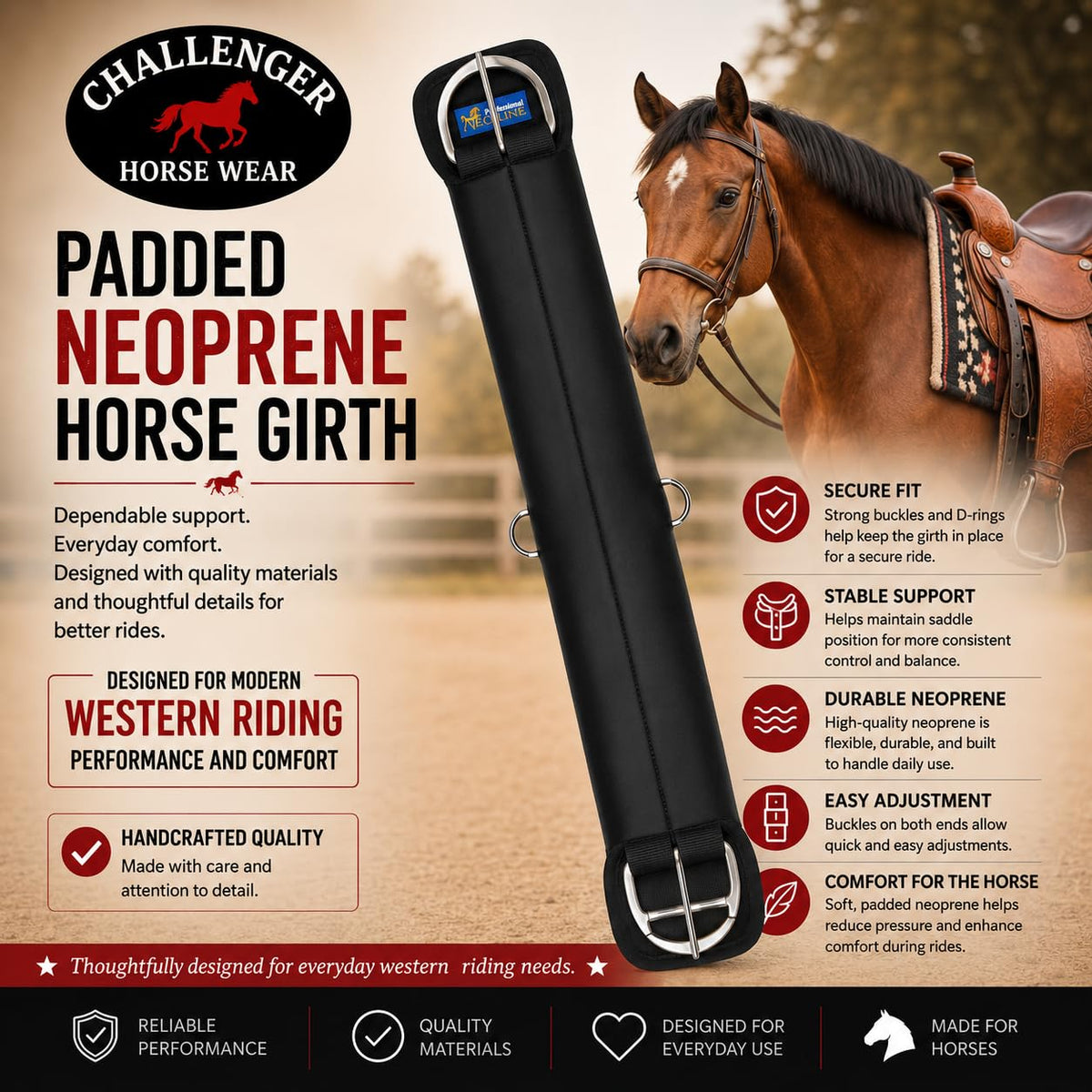 Neoprene Anti-Slip Saddle Cinch Girth Black W516