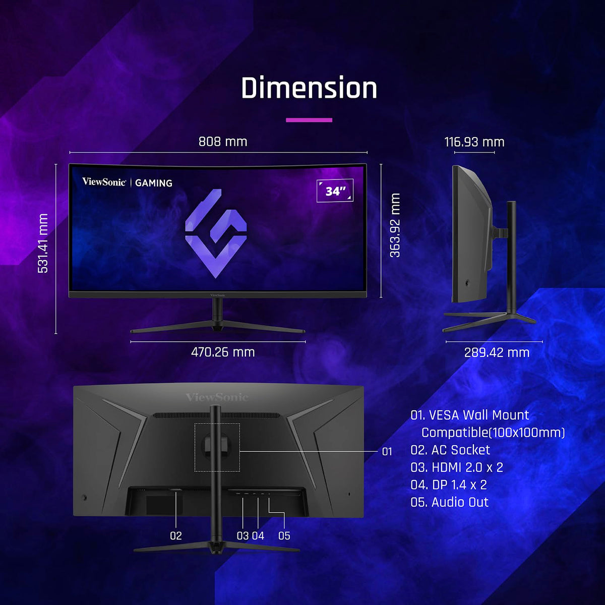 34 Inch 1440p Ultrawide Curved Gaming Monitor X67856