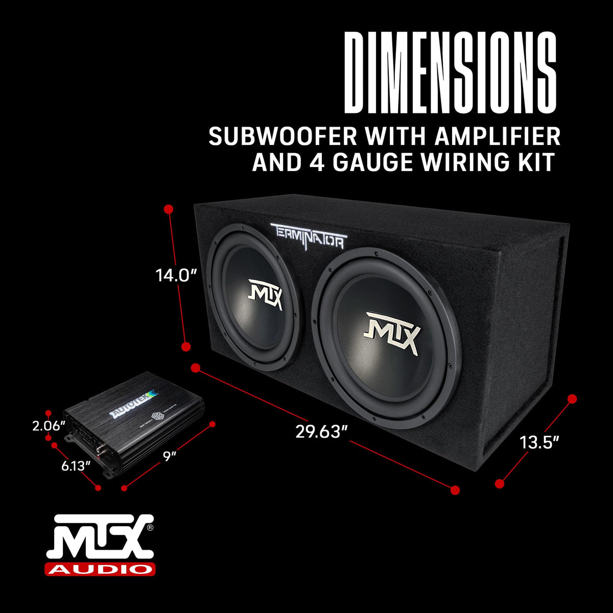 12" Subwoofer Box, Mono Amp & 4 Gauge Wiring Kit K1679