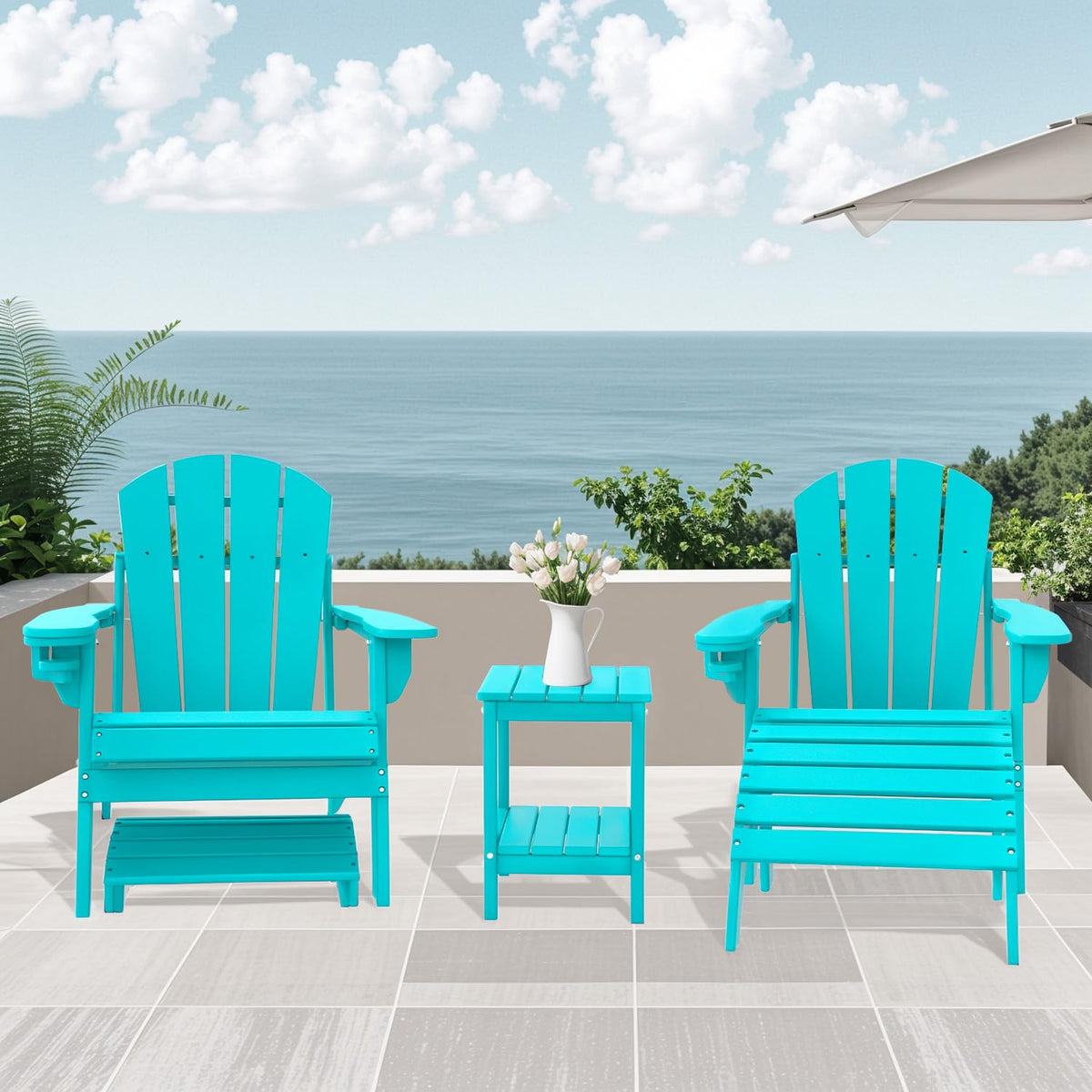 Aqua HDPE Plastic 2-Shelf Outdoor Side Table W917934