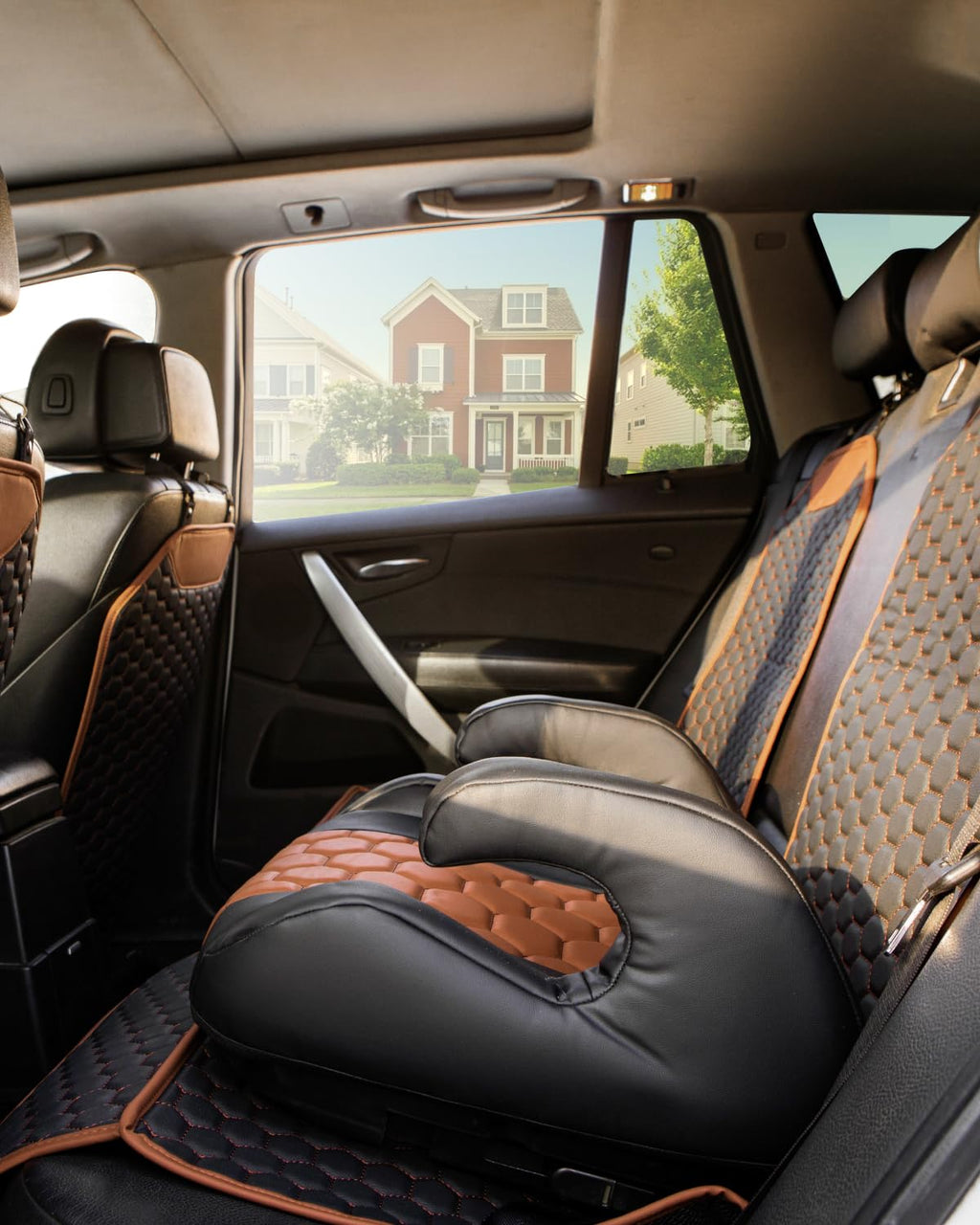 Black-Brown Backless Booster, Waterproof Seat Protector & Backseat Organizer C96309