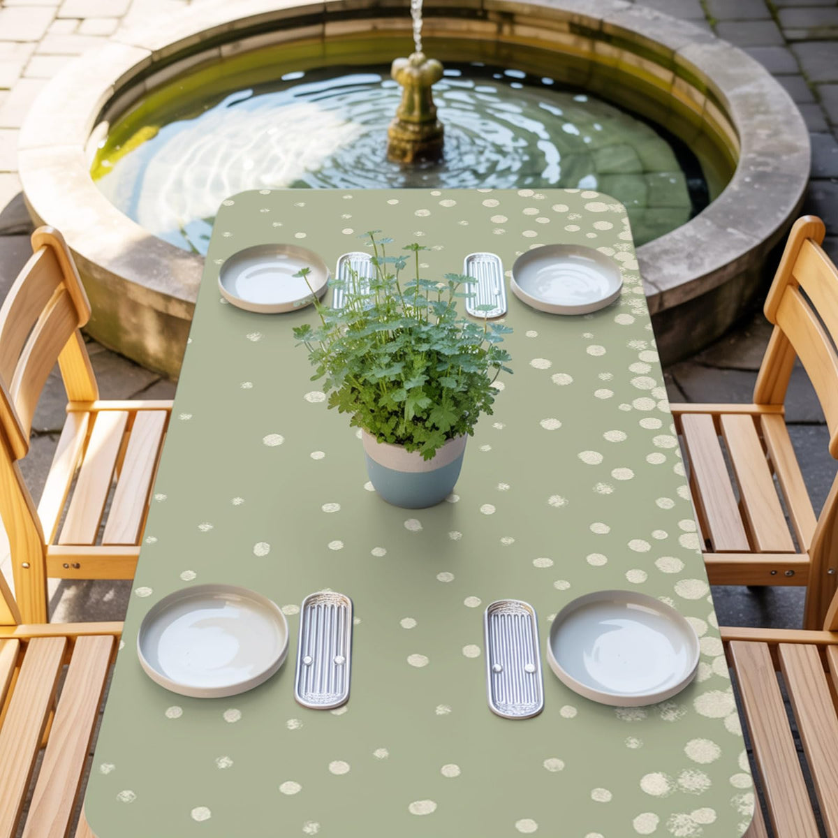 Cream Speckle Fitted Rectangle Tablecloth 32" x 72" N153055