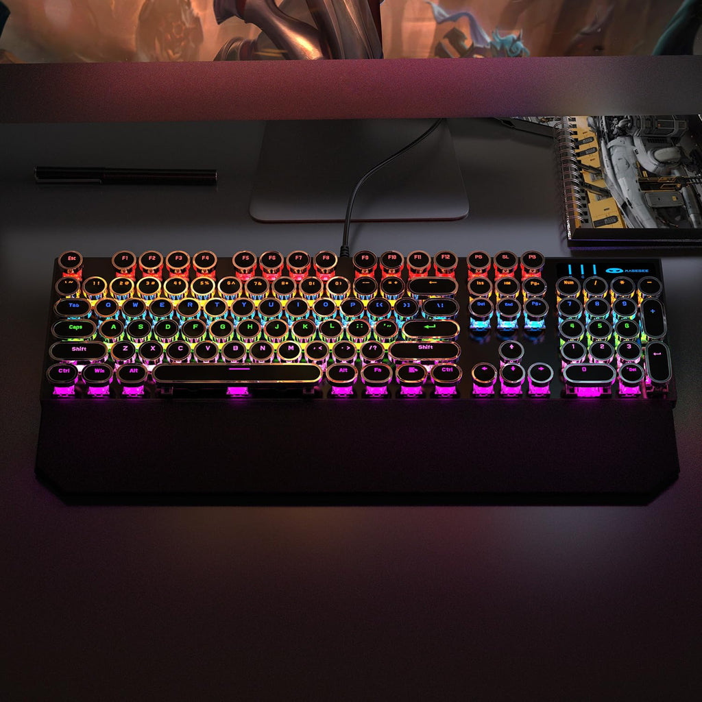 Black Retro Mechanical Gaming Keyboard with RGB Backlit P30546