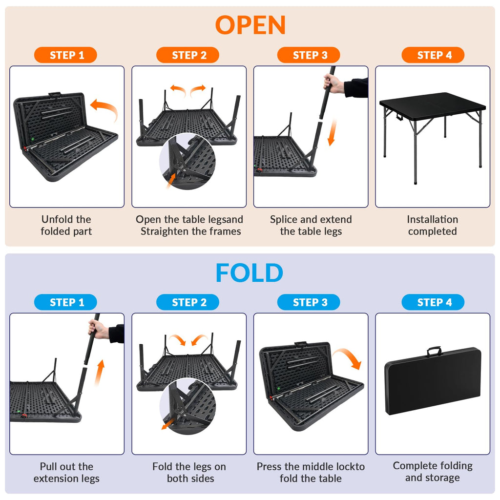 34" Black Square Folding Table with Carrying Handle X5417