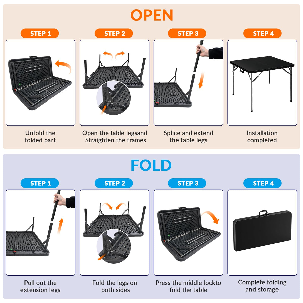34" Black Square Folding Table with Carrying Handle X5417