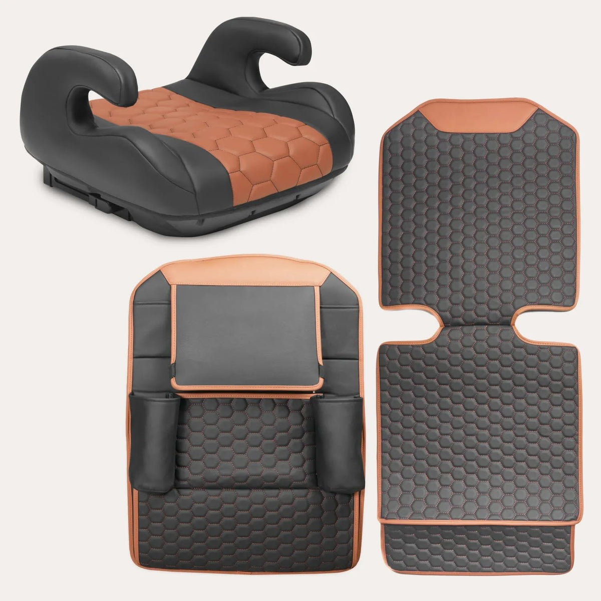 Black-Brown Backless Booster, Waterproof Seat Protector & Backseat Organizer C96309