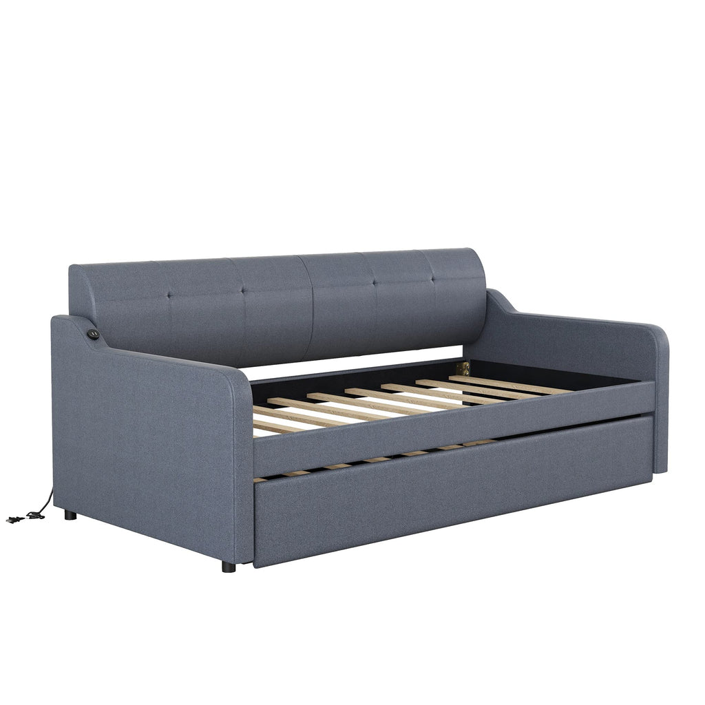 Twin Upholstered Linen Daybed with Pop Up Trundle S94564