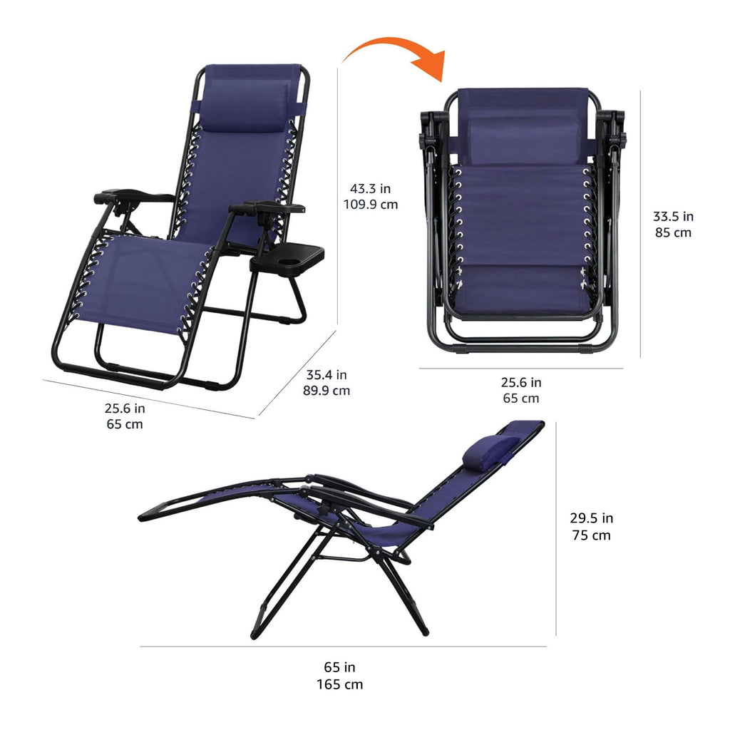 Blue Set of 2 Adjustable Zero Gravity Lounge Chair with Cup Holder K772305