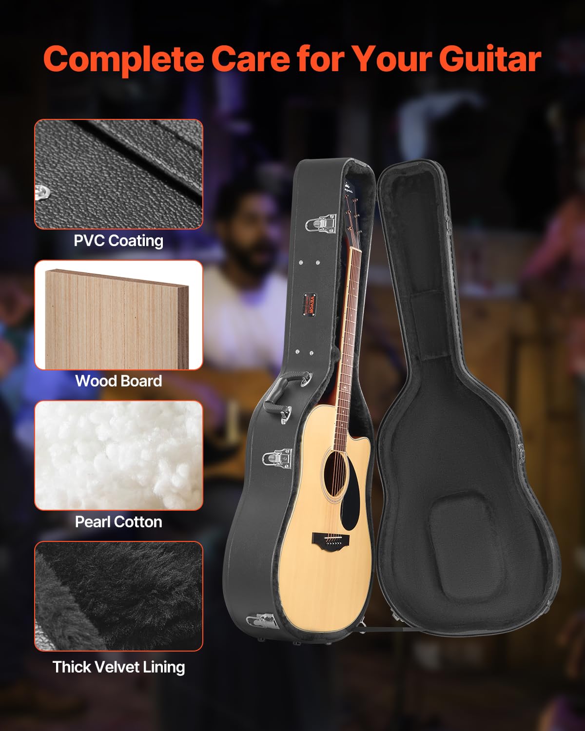 Black 43.31 in Gourd-Shaped Acoustic Guitar Hard Case N608100