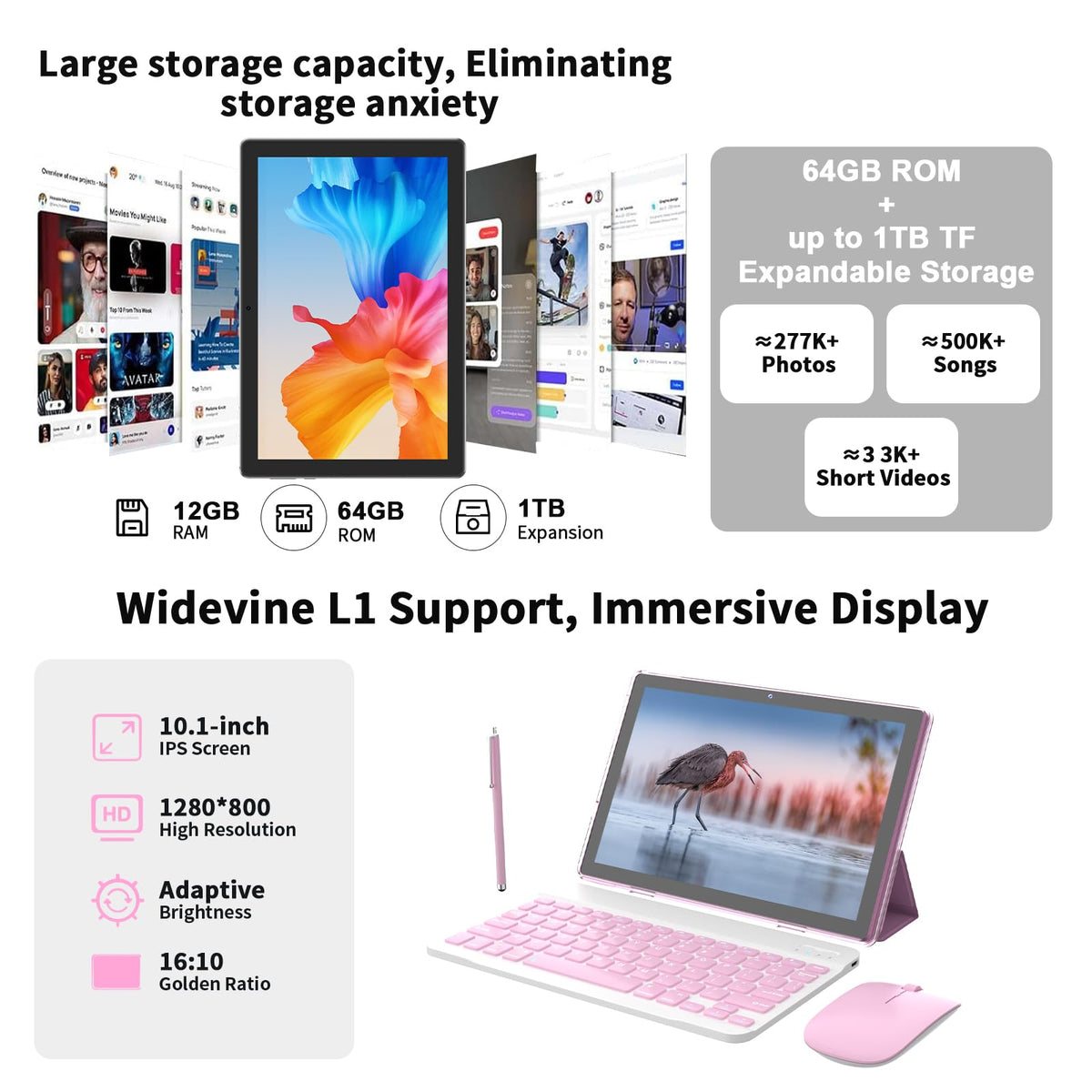 Android 16 Tablet 10 Inch 12 GB RAM 64GB ROM 2 in 1 Tablet PC N9202