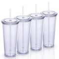 24oz Double Wall Plastic Tumblers with Lids and Straws, 4 Pack D327