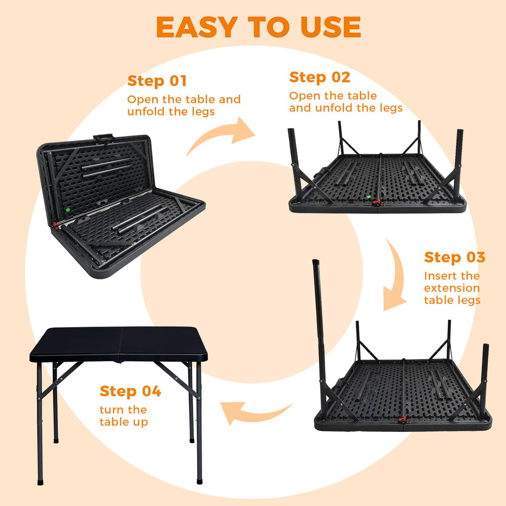 34" Black Square Folding Table with Carrying Handle X5417