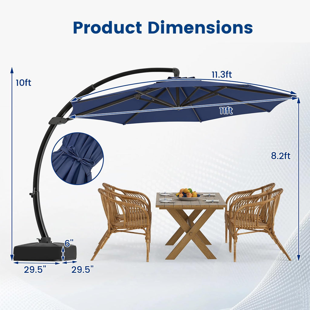 11FT Navy Cantilever Patio Umbrella with Base F1579