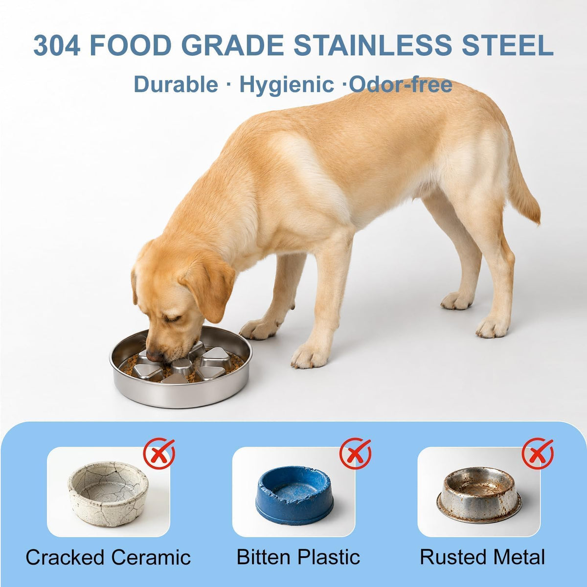 304 Stainless Steel Slow Feeder Dog Bowl W1658