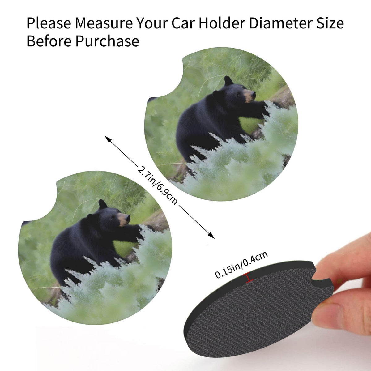 Black Bear Pattern Rubber Car Coasters Set of 2 Q5025