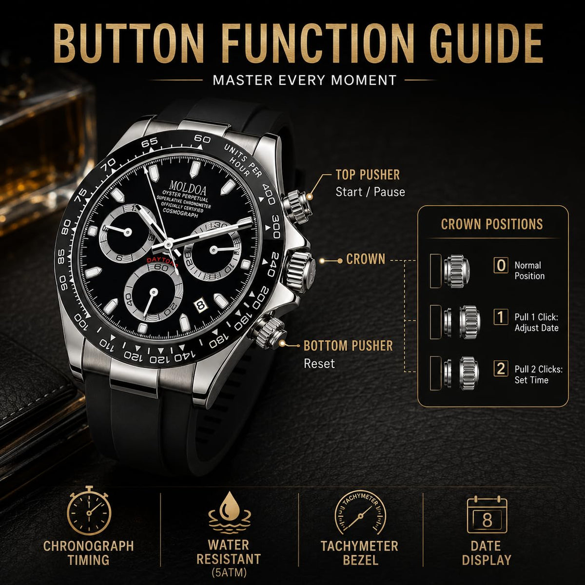 Men's Analog Quartz Chronograph Waterproof Silicone Strap Watch W9928