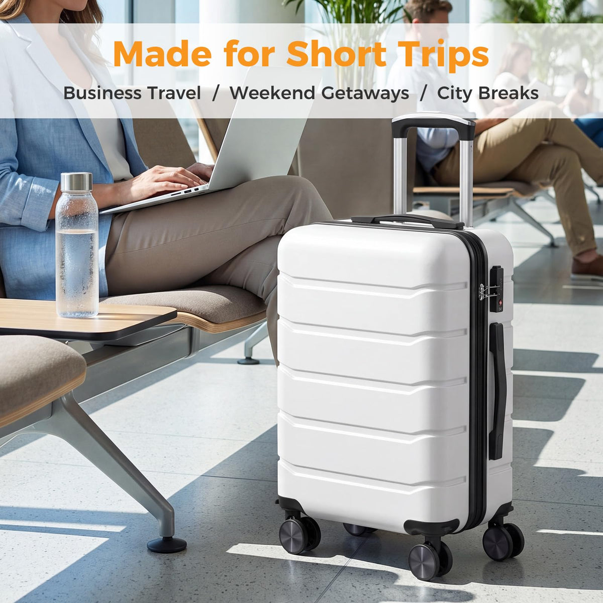 20 Inch White Hard Shell Carry on Luggage U326